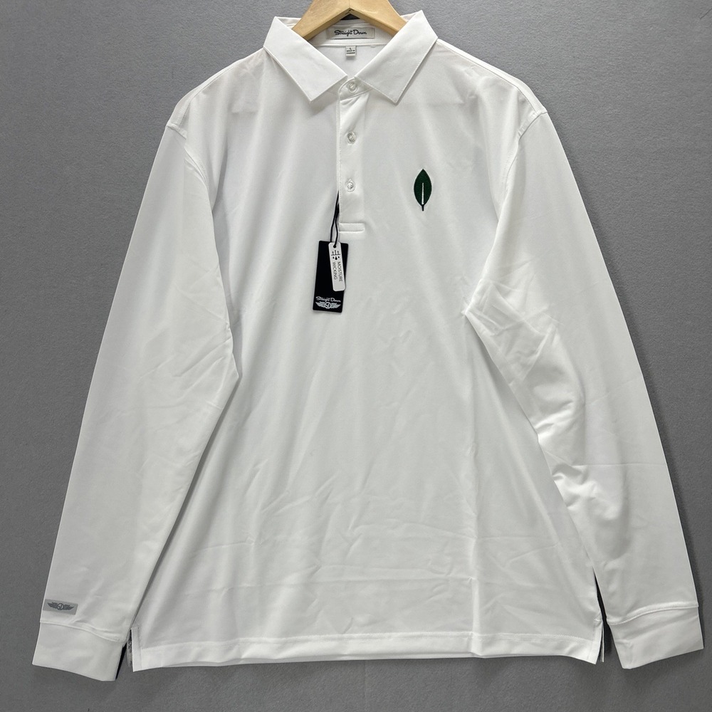 Straight Down Stearns Men's White Moisture Wicking Polo Long Sleeve Large Logo